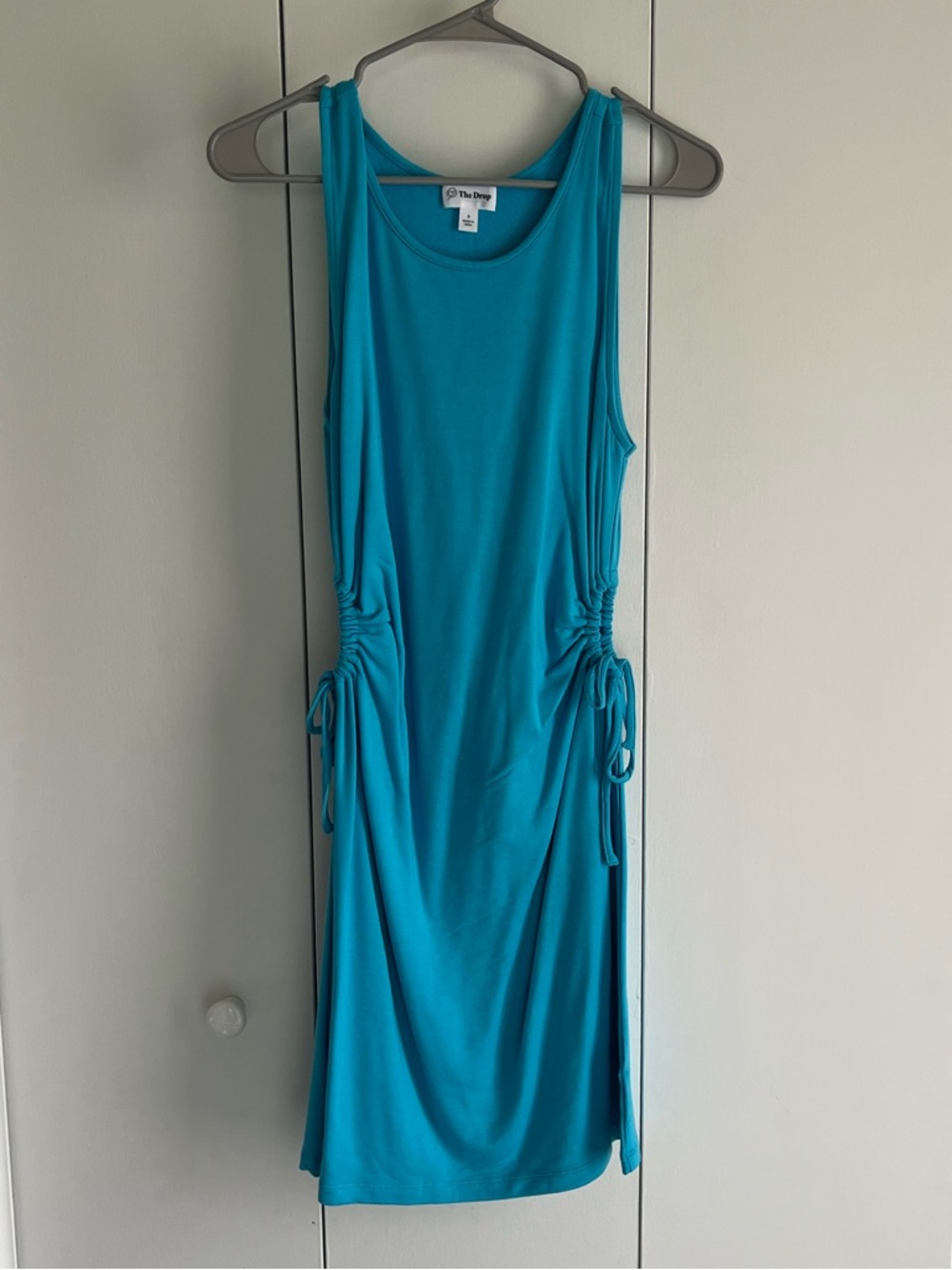 The Drop Teal Sleeveless Ruched Cutout Midi Dress